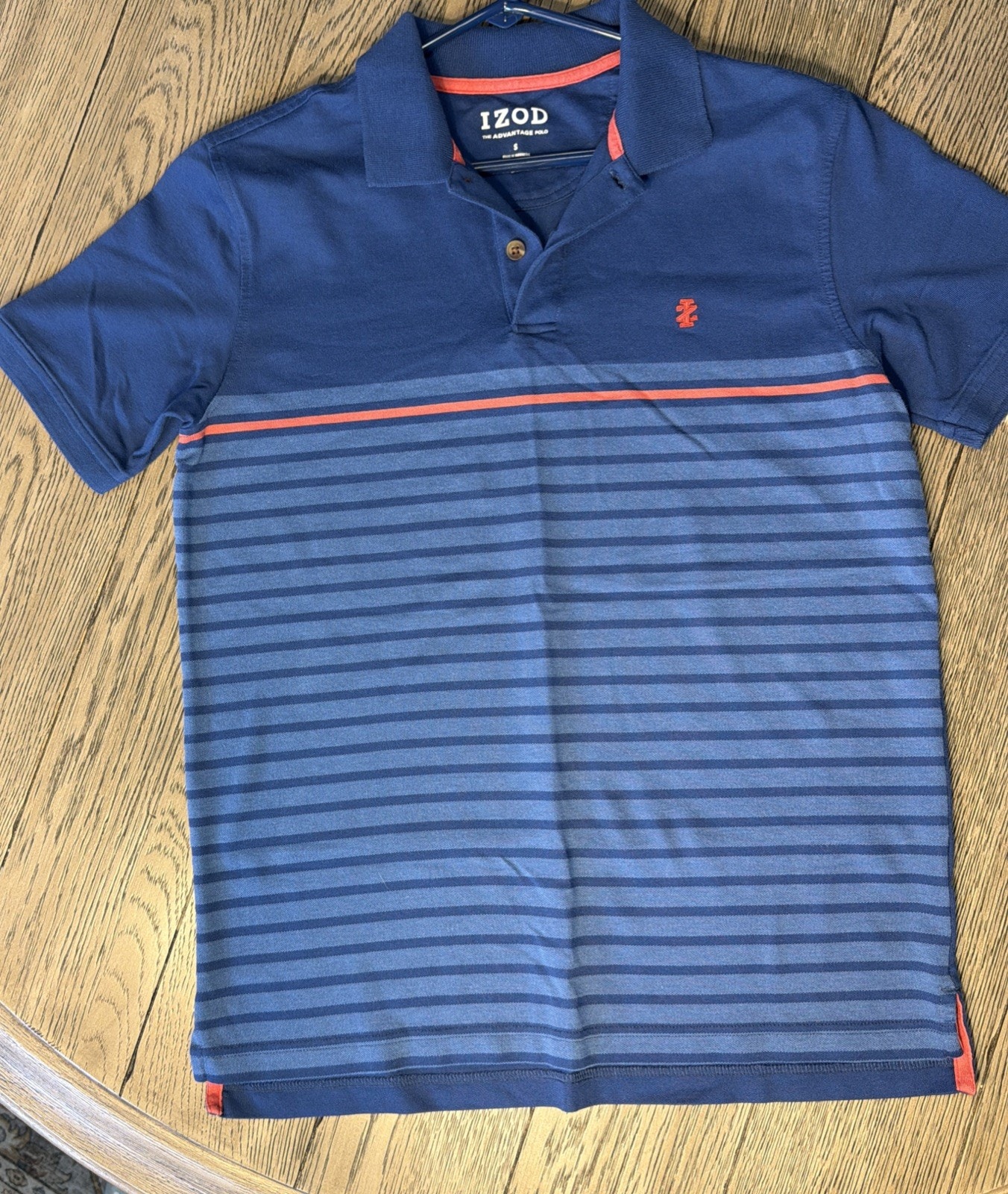 Izod Advantage Performance Polo Shirt Men's Small Blue Striped Short Sleeve